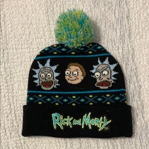 Rick and Morty Black Beanie with Blue and Green Pom